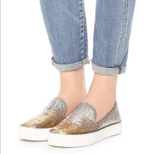 Stuart Weitzman Silver and Gold Glitter Sneakers